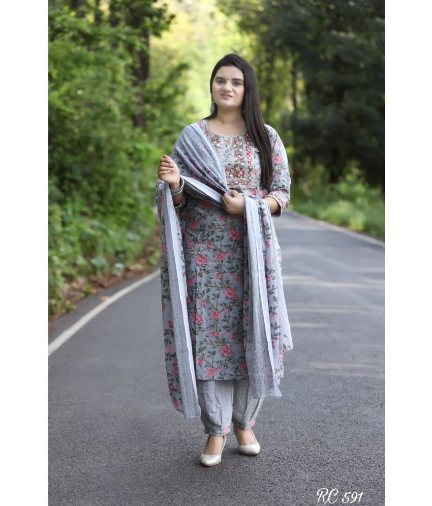     			piludi Viscose Solid Kurti With Pants Women's Stitched Salwar Suit - Grey ( Pack of 1 )