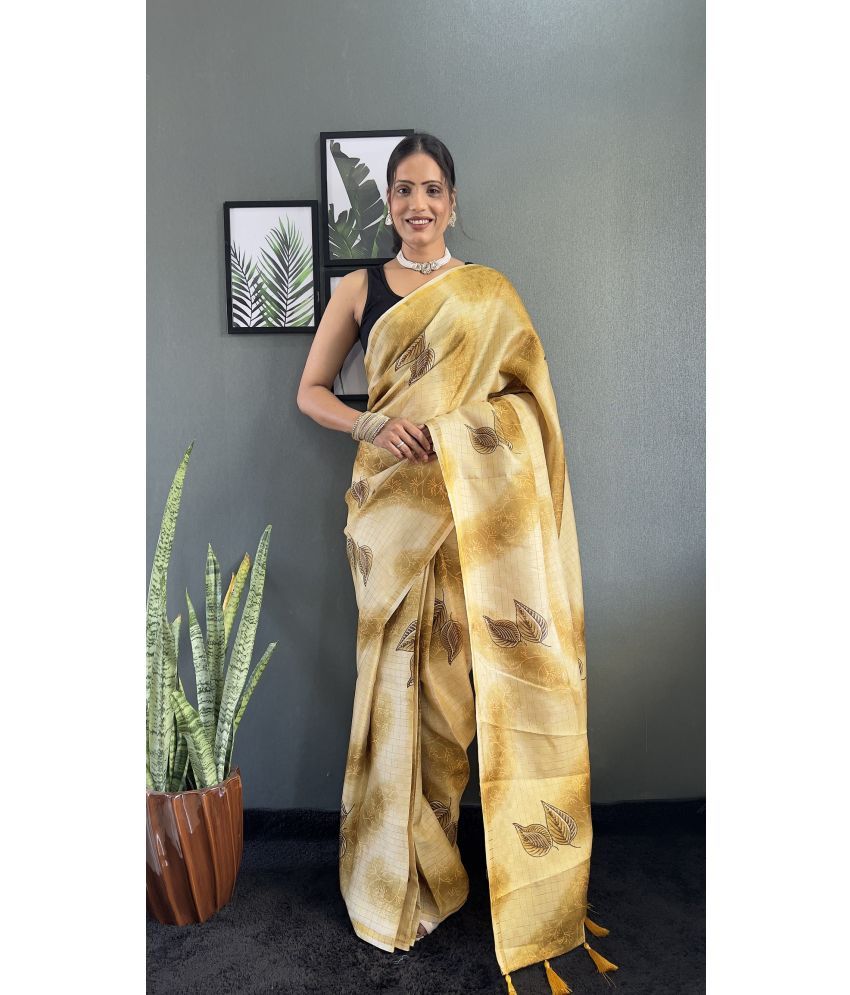     			A TO Z CART Pack of 1 Chiffon Printed Saree With Blouse Piece ( Yellow )