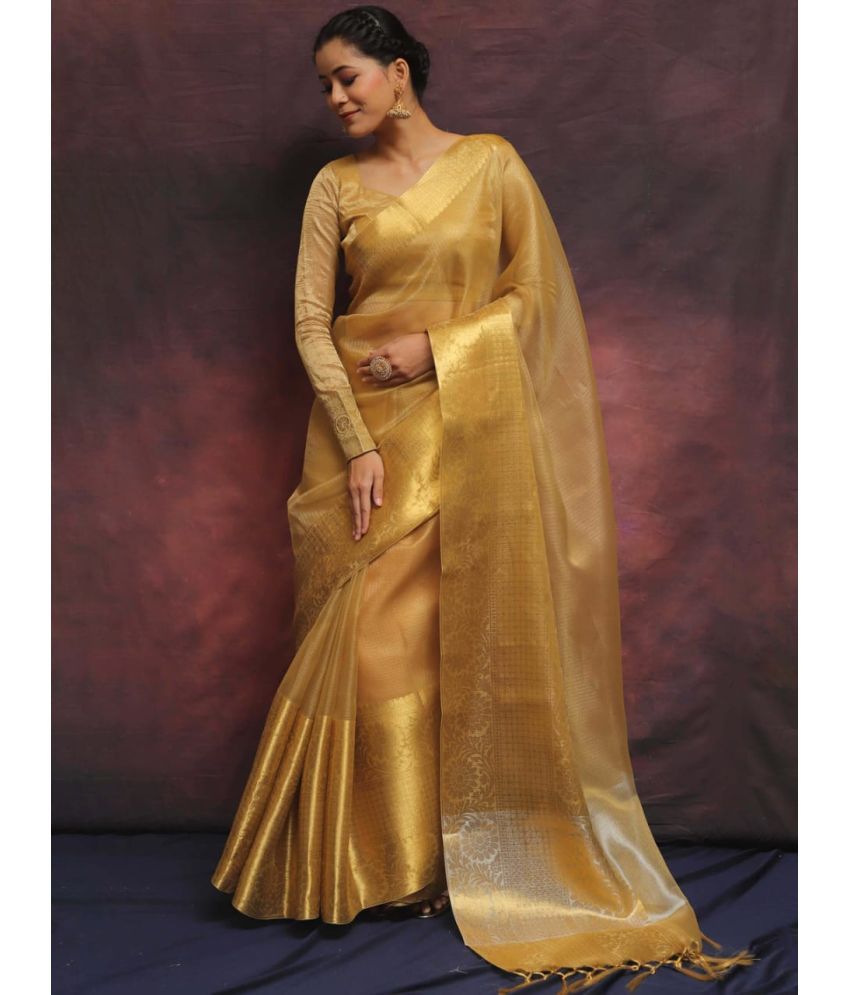     			A TO Z CART Pack of 1 Tissue Embellished Saree With Blouse Piece ( Mustard )