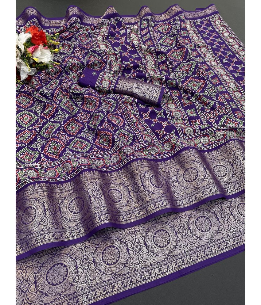     			A TO Z CART Pack of 1 Silk Printed Saree With Blouse Piece ( Purple )