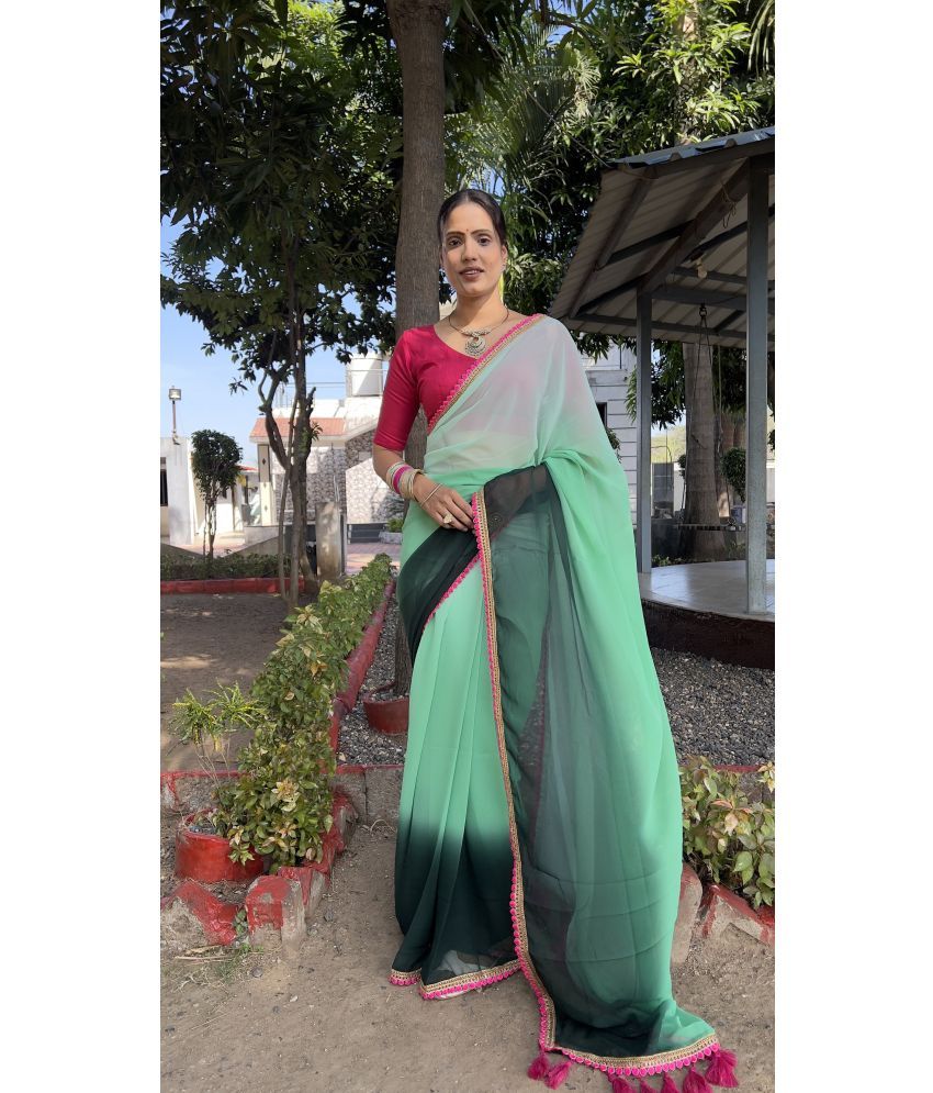     			A TO Z CART Pack of 1 Georgette Dyed Saree With Blouse Piece ( Green )