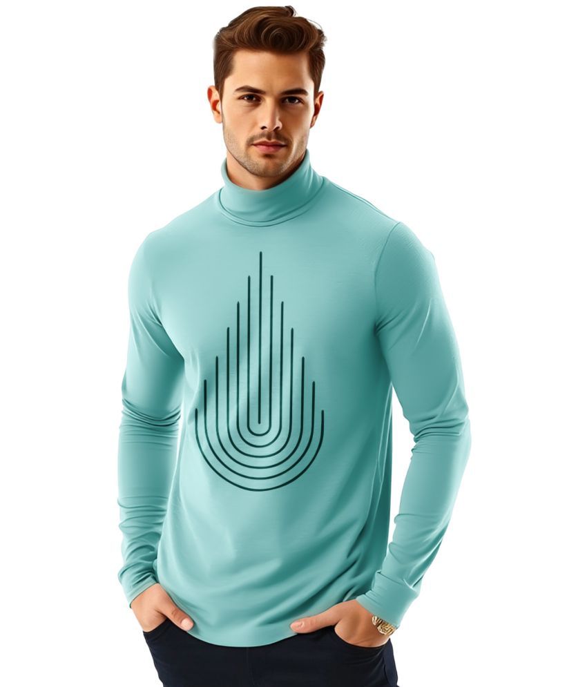     			AOOSH Cotton Blend Regular Fit Printed Full Sleeves Men's High Neck T-Shirt - Aqua Blue ( Pack of 1 )