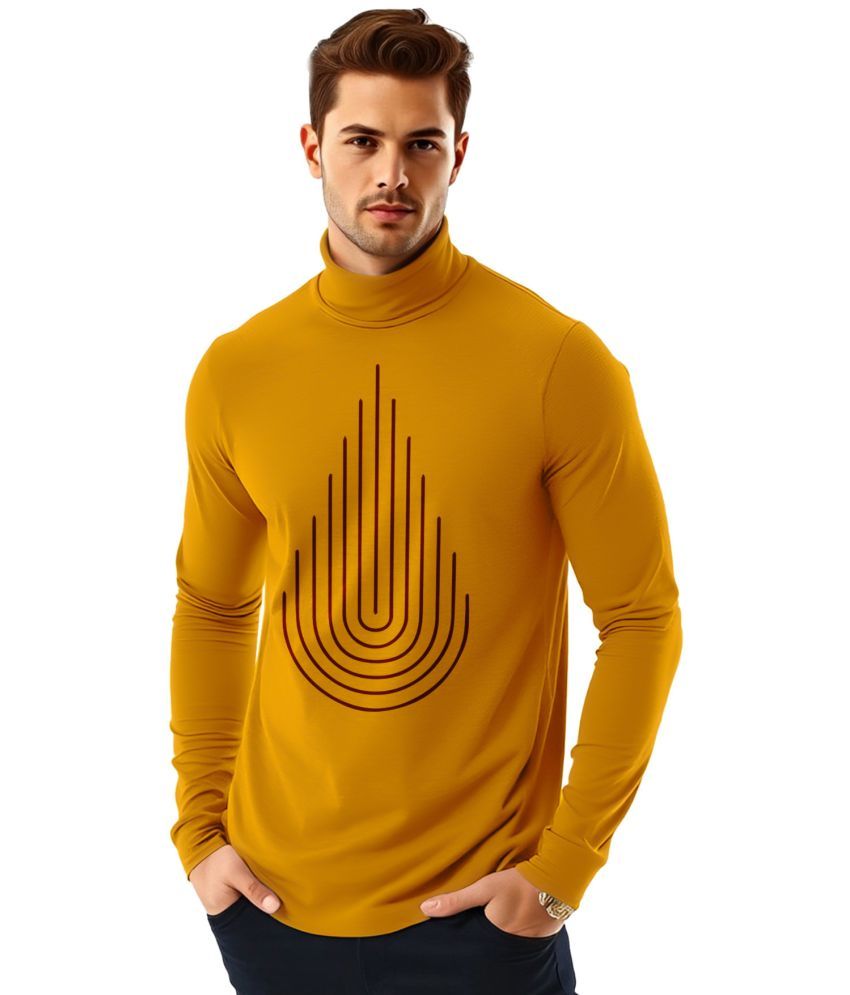     			AOOSH Cotton Blend Regular Fit Printed Full Sleeves Men's High Neck T-Shirt - Mustard ( Pack of 1 )