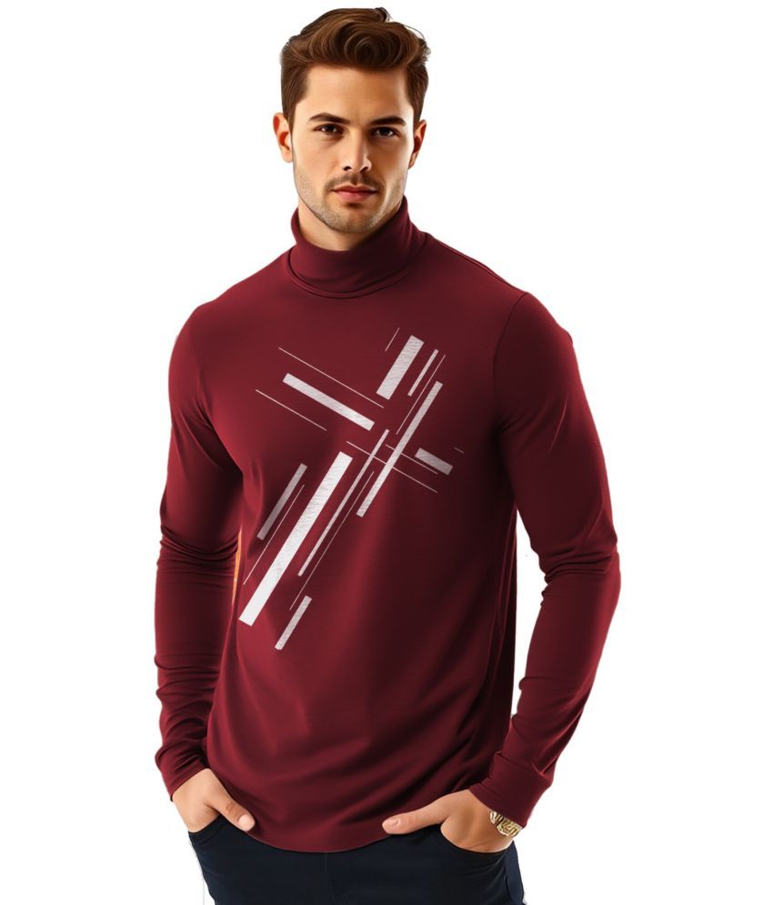     			AOOSH Cotton Blend Regular Fit Printed Full Sleeves Men's High Neck T-Shirt - Maroon ( Pack of 1 )