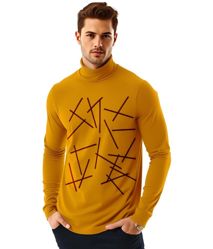     			AOOSH Cotton Blend Regular Fit Printed Full Sleeves Men's High Neck T-Shirt - Mustard ( Pack of 1 )