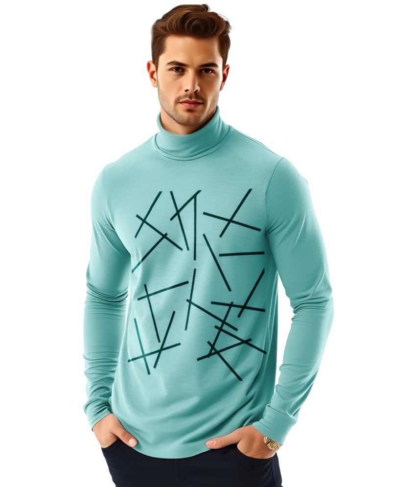     			AOOSH Cotton Blend Regular Fit Printed Full Sleeves Men's High Neck T-Shirt - Aqua Blue ( Pack of 1 )