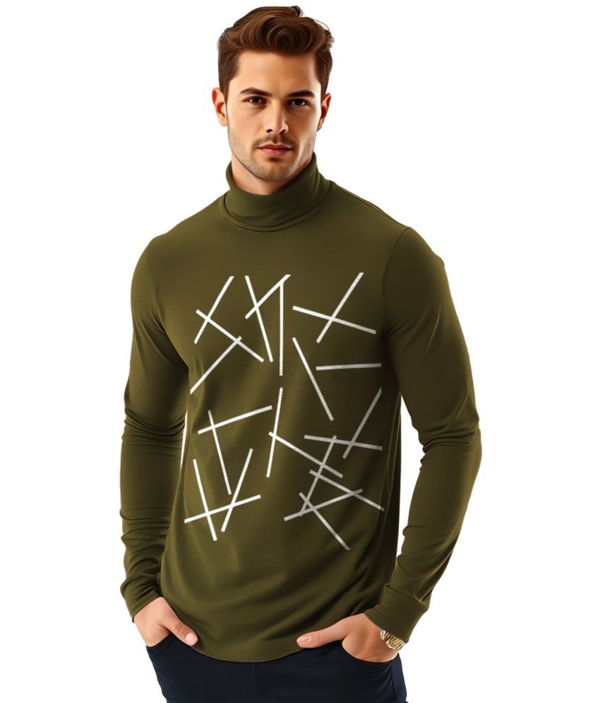     			AOOSH Cotton Blend Regular Fit Printed Full Sleeves Men's High Neck T-Shirt - Green ( Pack of 1 )