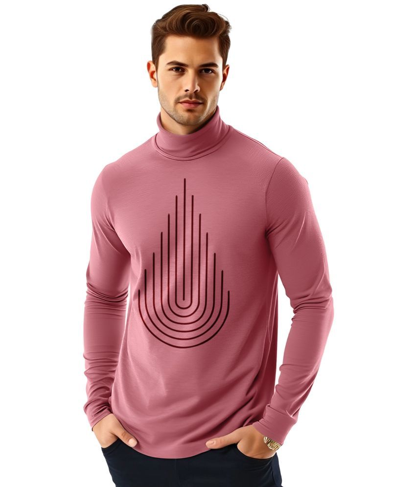     			AOOSH Cotton Blend Regular Fit Printed Full Sleeves Men's High Neck T-Shirt - Peach ( Pack of 1 )