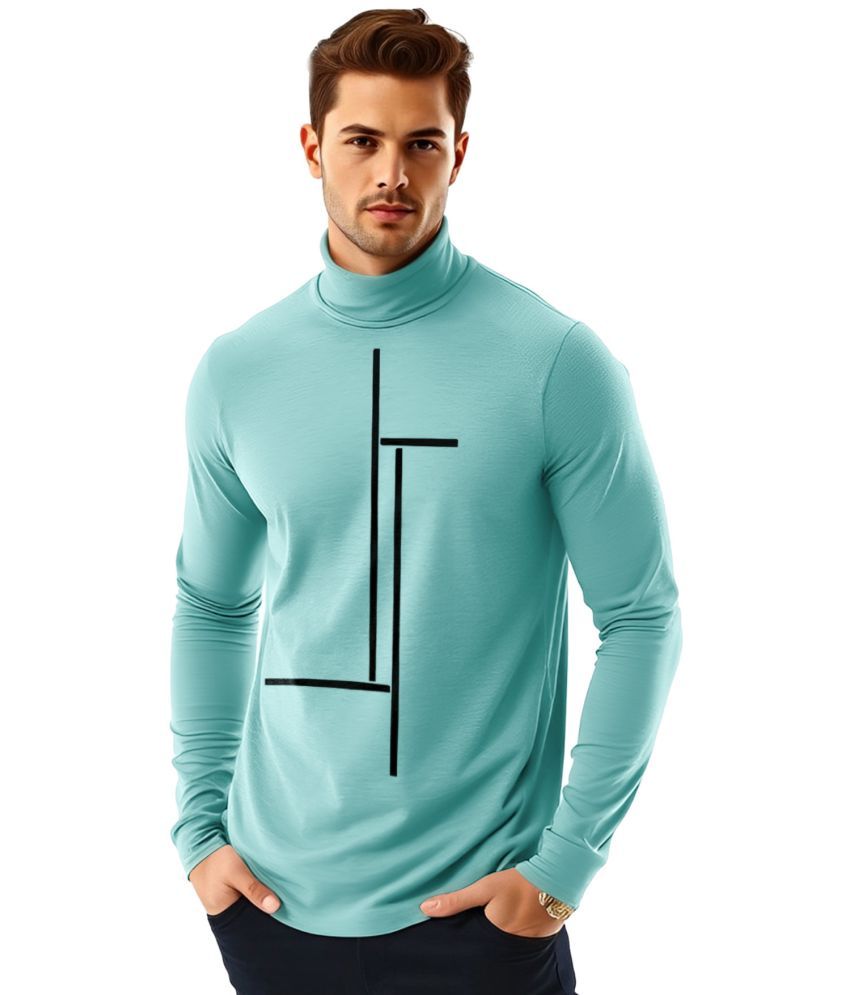     			AOOSH Cotton Blend Regular Fit Printed Full Sleeves Men's High Neck T-Shirt - Aqua Blue ( Pack of 1 )