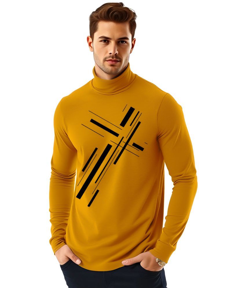     			AOOSH Cotton Blend Regular Fit Printed Full Sleeves Men's High Neck T-Shirt - Mustard ( Pack of 1 )