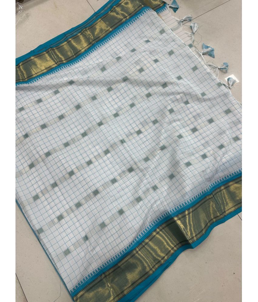     			Aika Pack of 1 Cotton Silk Checks Saree With Blouse Piece ( SkyBlue )