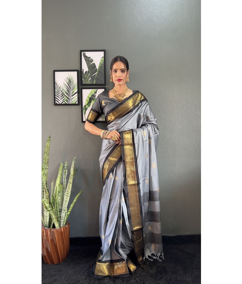     			Aika Pack of 1 Cotton Silk Embellished Saree With Blouse Piece ( Grey )