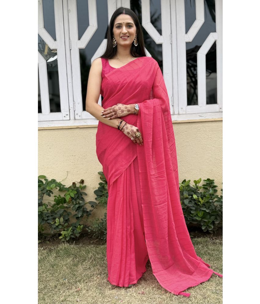     			Apnisha Pack of 1 Chiffon Striped Saree With Blouse Piece ( Pink )