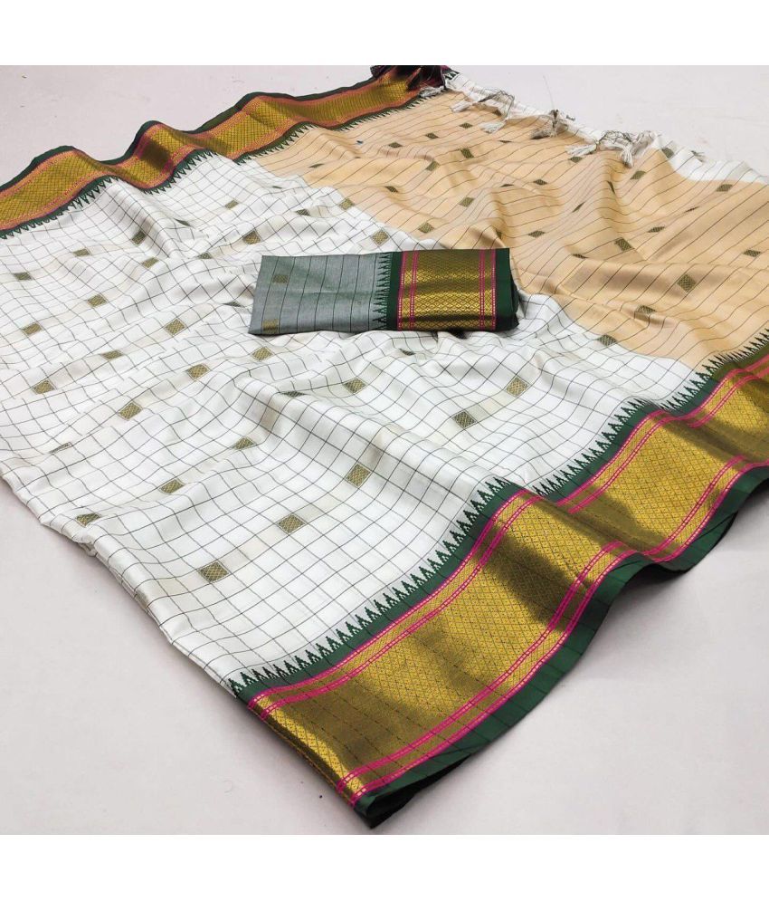     			Apnisha Pack of 1 Cotton Silk Checks Saree With Blouse Piece ( Green )