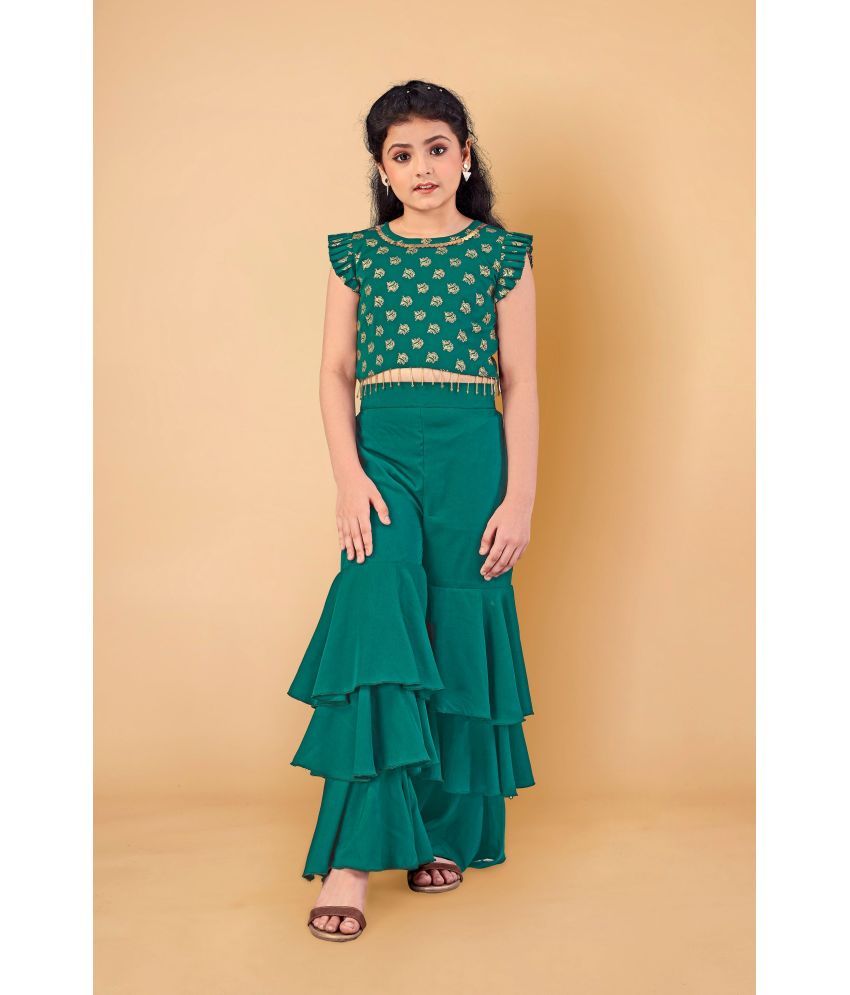     			Arshia Fashions Girls Crepe Top & Sharara Set ( Pack of 1 , Green )