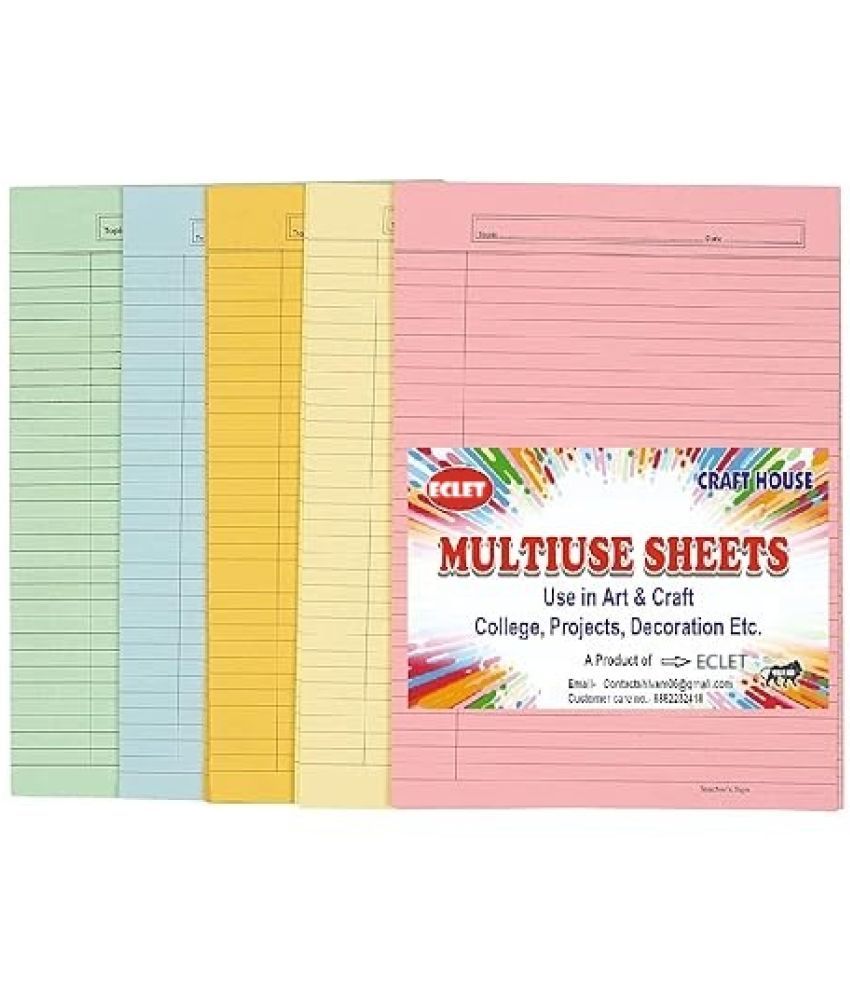     			Eclet 95 GSM A4 Ruled Thick Colored Project Sheets (60 Sheets, Both Side Ruled)for Project/Assignment/Practical/Homework