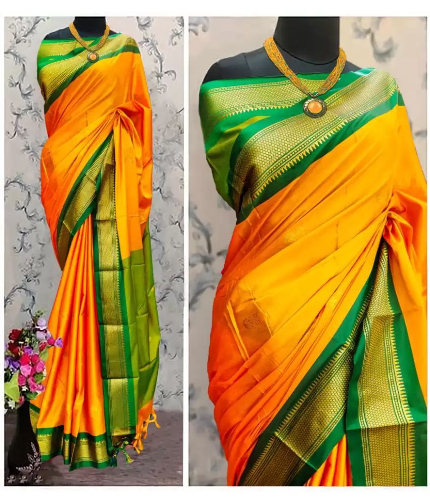     			FAB SILK Pack of 1 Cotton Silk Woven Saree With Blouse Piece ( Gold )