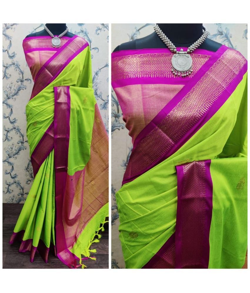     			FAB SILK Pack of 1 Cotton Silk Woven Saree With Blouse Piece ( Lime Green1 )