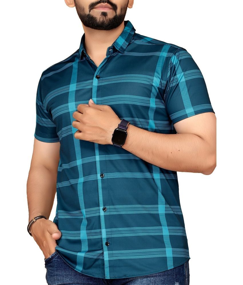     			FABRIPPLE Cotton Blend Regular Fit Checks Half Sleeves Men's Casual Shirt - Teal ( Pack of 1 )