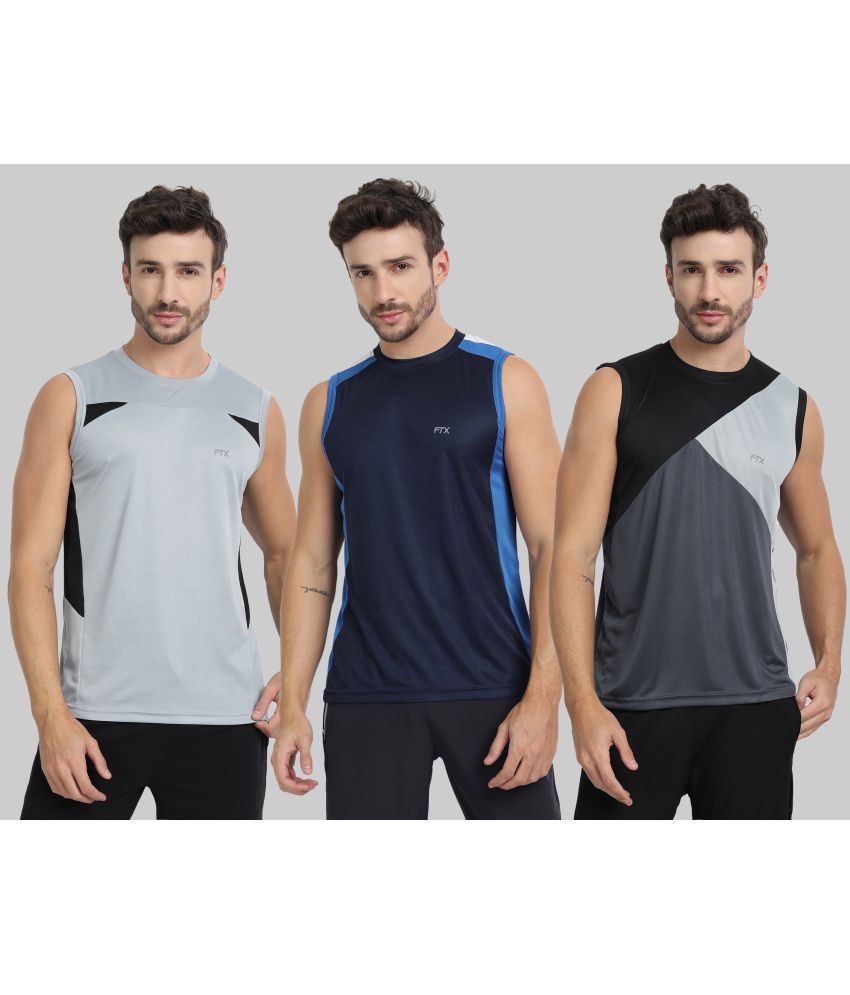     			FTX Pack of 3 Polyester Gym Vest For Men ( Silver )