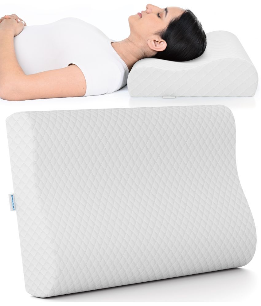     			HOSPIKART Memory Foam Cervical Pillow for Neck Pain, Orthopedic Dual Height Contour Support for Sleeping (White)