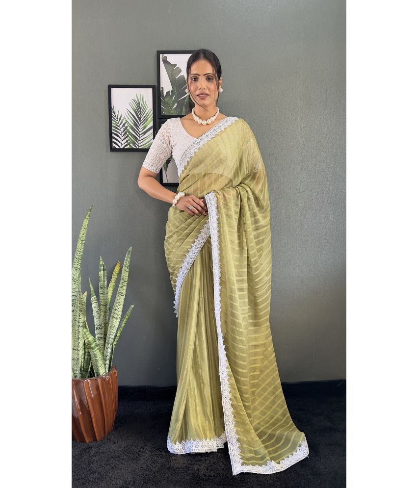     			JULEE Pack of 1 Chiffon Striped Saree With Blouse Piece ( LightGreen )