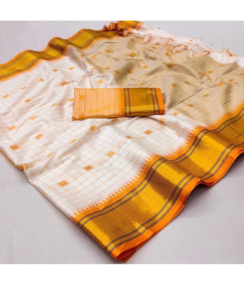     			JULEE Pack of 1 Cotton Silk Checks Saree With Blouse Piece ( Orange )