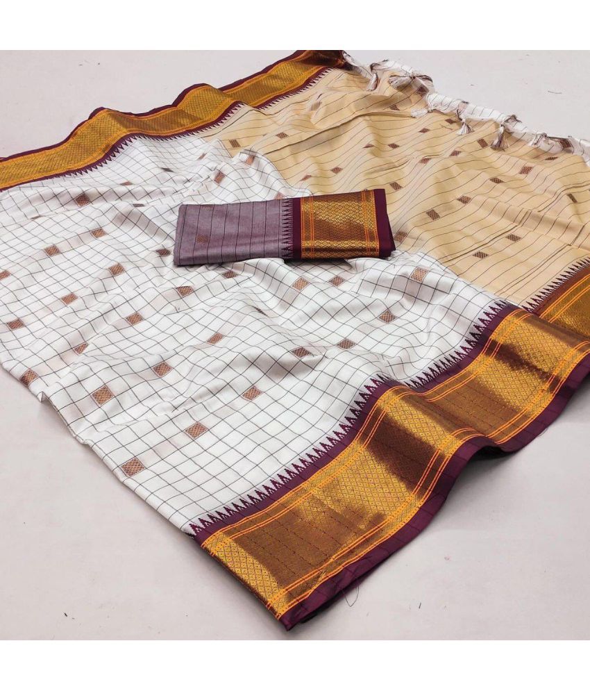     			JULEE Pack of 1 Cotton Silk Checks Saree With Blouse Piece ( Brown )