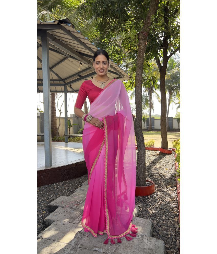     			JULEE Pack of 1 Georgette Dyed Saree With Blouse Piece ( Pink )