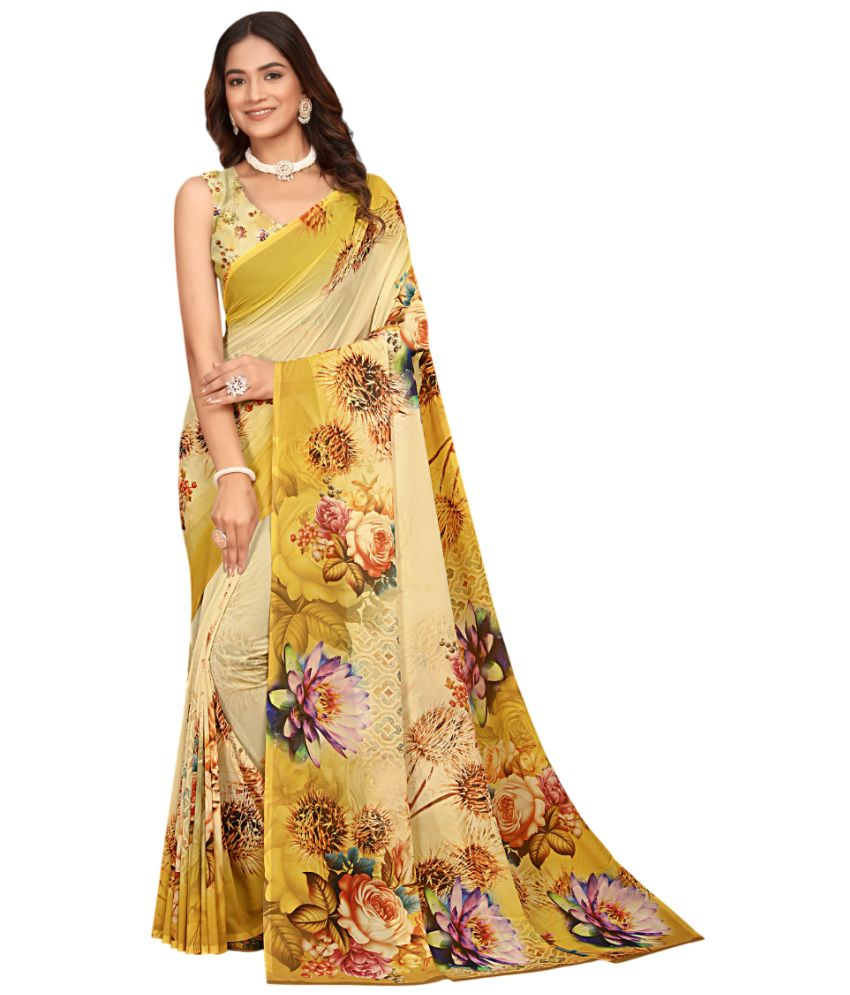     			KOMAL NX Pack of 1 Georgette Printed Saree With Blouse Piece ( Yellow )