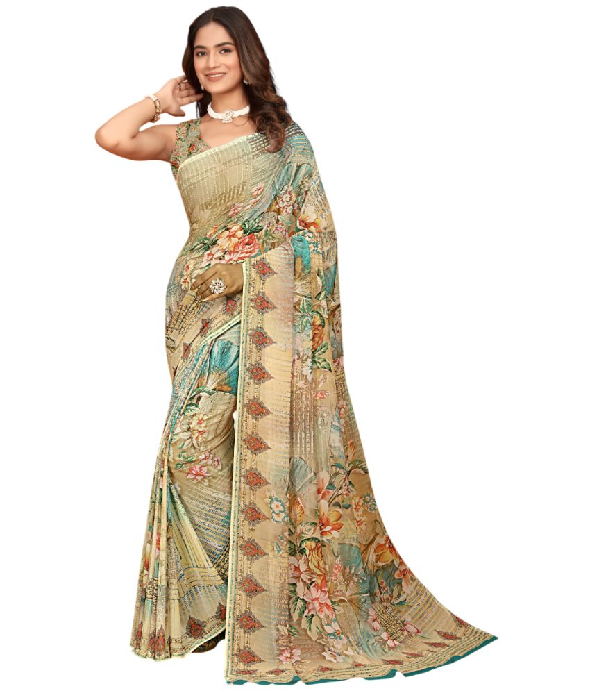     			KOMAL NX Pack of 1 Georgette Printed Saree With Blouse Piece ( SkyBlue,Brown )