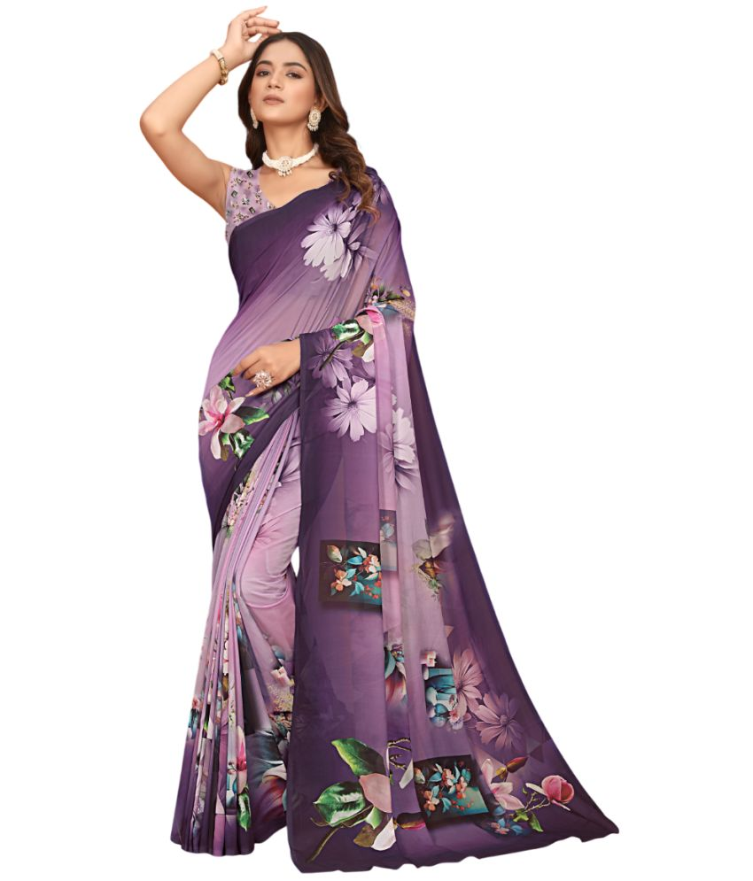     			KOMAL NX Pack of 1 Georgette Printed Saree With Blouse Piece ( Purple )