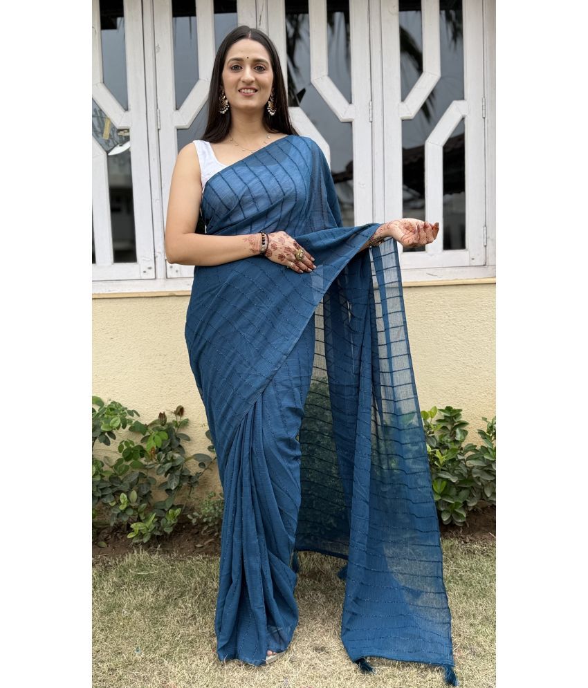     			Lady Shopi Pack of 1 Chiffon Striped Saree With Blouse Piece ( Aqua Blue )