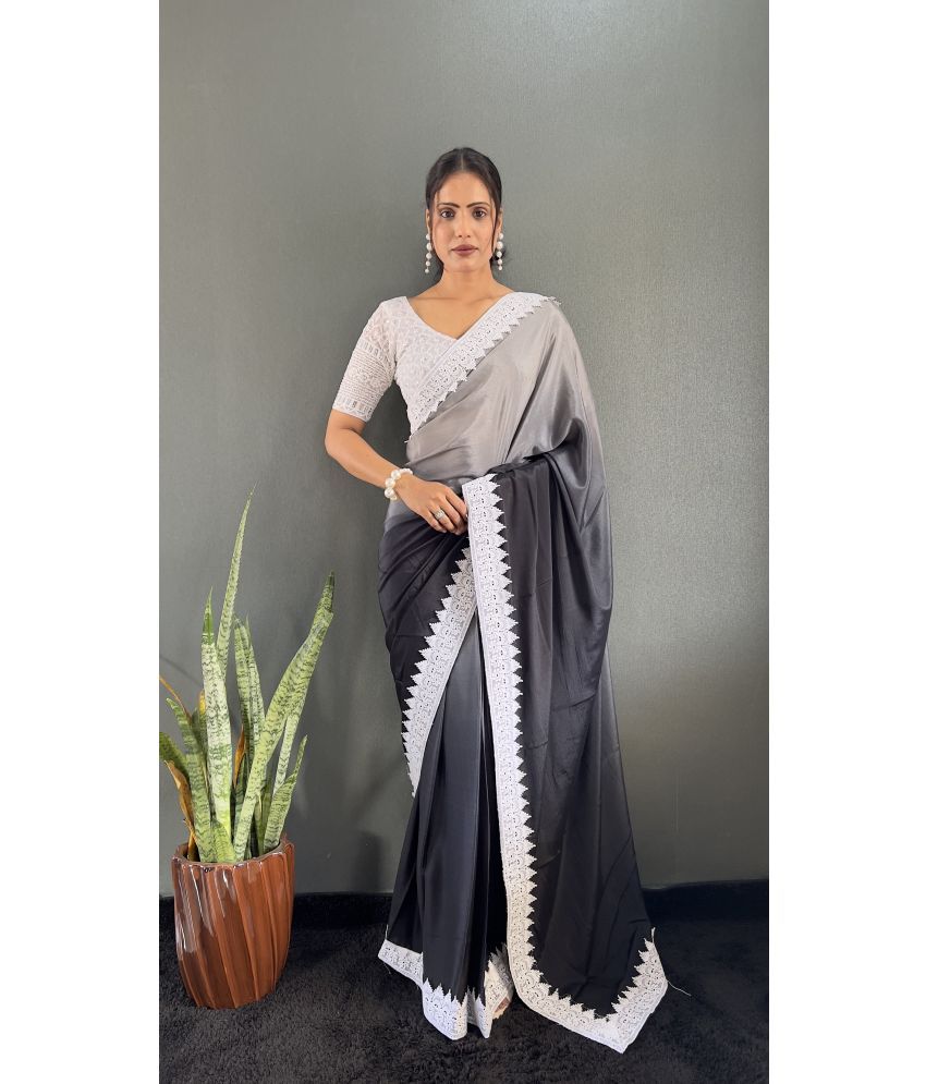     			Lady Shopi Pack of 1 Chiffon Dyed Saree With Blouse Piece ( Grey )