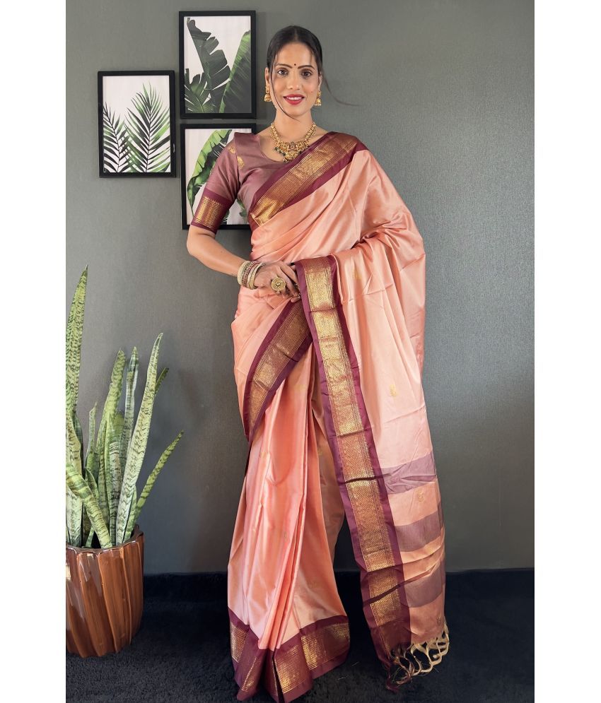     			Lady Shopi Pack of 1 Cotton Silk Woven Saree With Blouse Piece ( Peach )