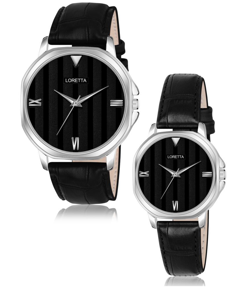     			Loretta Black Leather Analog Couple's Watch