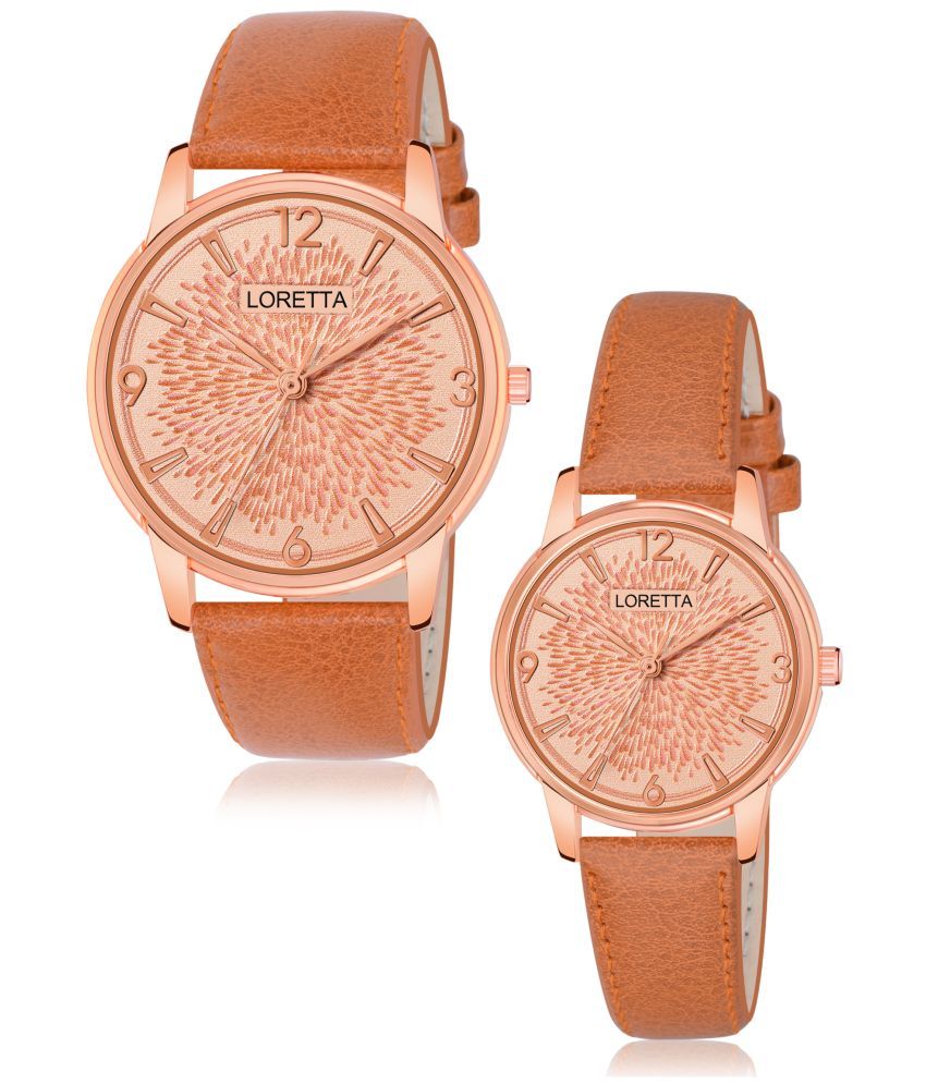     			Loretta Brown Leather Analog Couple's Watch