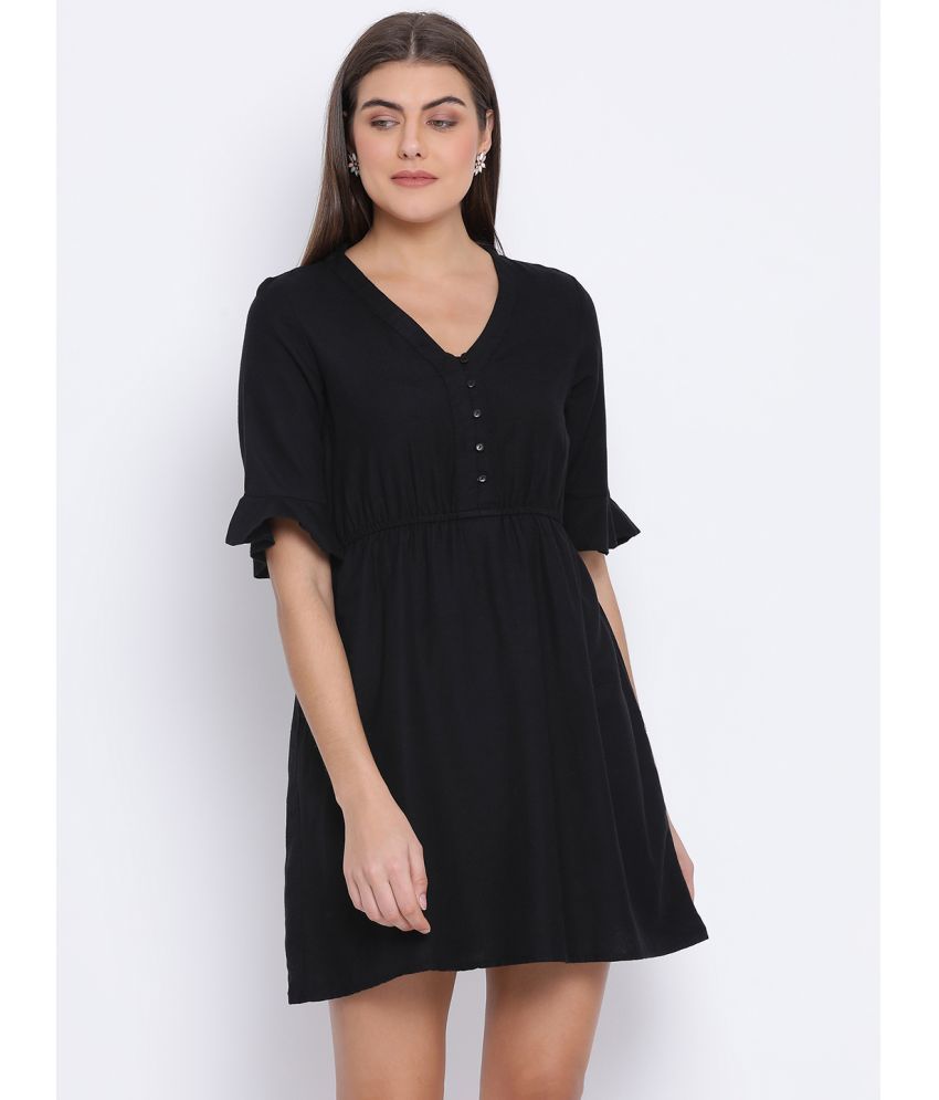     			Oxolloxo Cotton Solid Mini Women's Skater Dress - Black ( Pack of 1 )