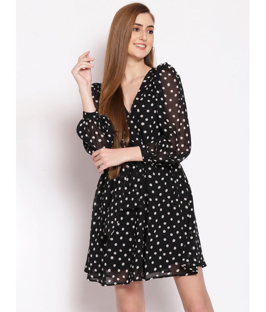     			Oxolloxo Polyester Printed Above Knee Women's Fit & Flare Dress - Black ( Pack of 1 )