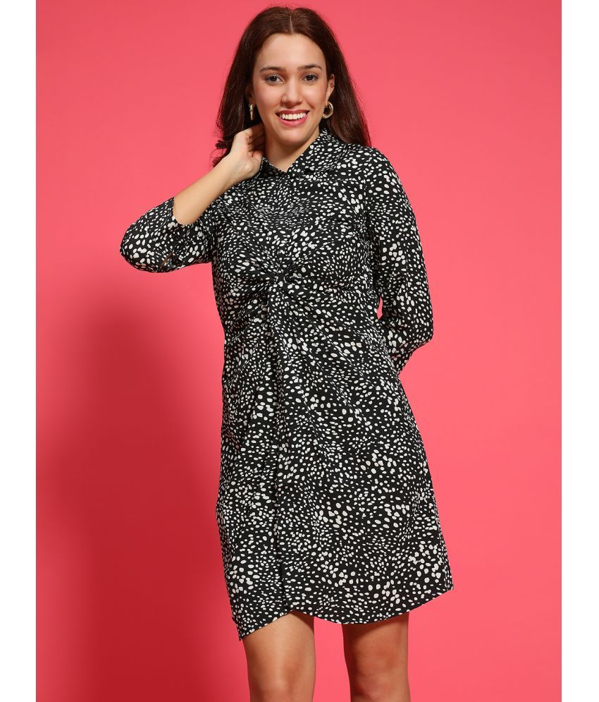     			Oxolloxo Polyester Printed Knee Length Women's Fit & Flare Dress - Black ( Pack of 1 )