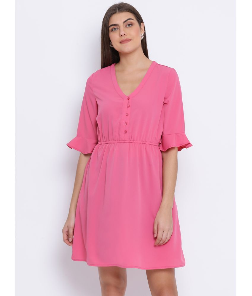     			Oxolloxo Polyester Solid Mini Women's Skater Dress - Pink ( Pack of 1 )