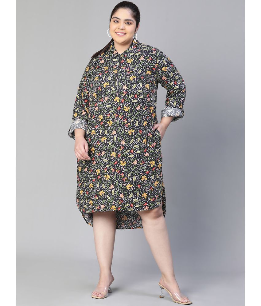     			Oxolloxo Viscose Rayon Printed Knee Length Women's A-line Dress - Multicolor ( Pack of 1 )