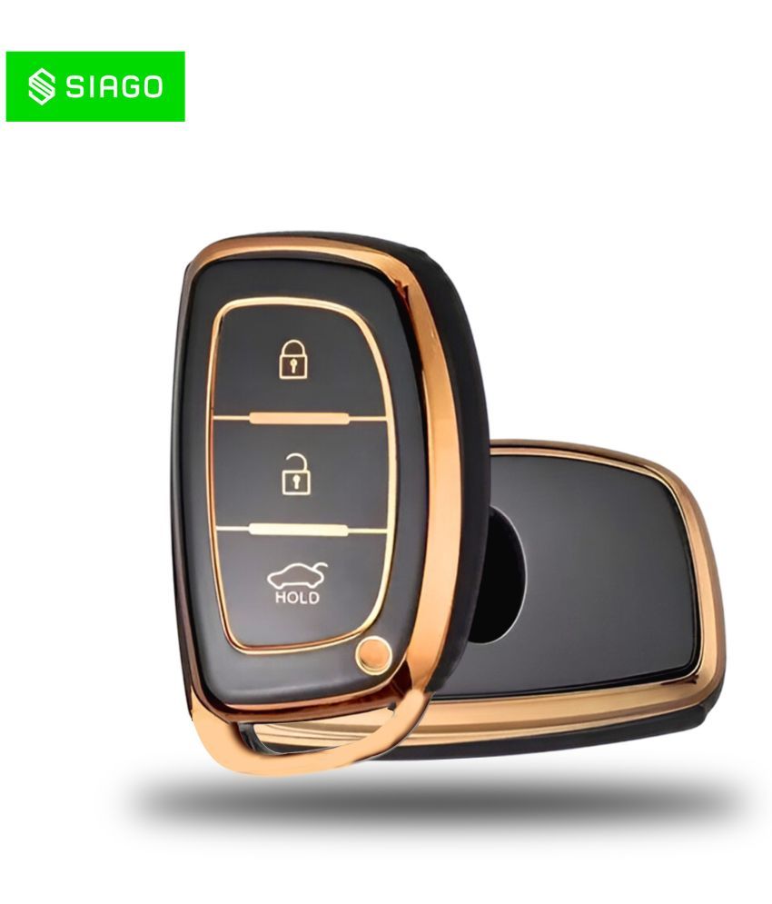     			SIAGO TPU Key Cover Compatible with Hyundai Aura Elantra I.10 Grand Nios I.20 Elite Verna 4S Creta I.10 Grand I.20 Activa Tucson Xcent 3 Button Smart Key (Black Pack of 1)