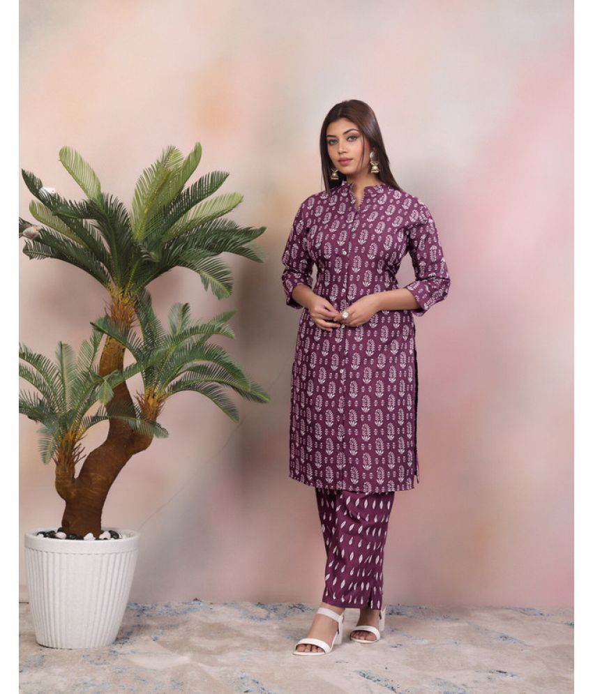     			Sitanjali Lifestyle Rayon Printed Kurti With Pants Women's Stitched Salwar Suit - Wine ( Pack of 1 )