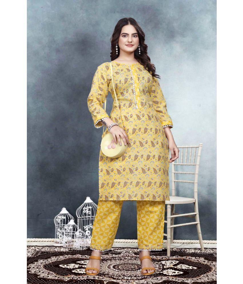     			Sitanjali Lifestyle Rayon Printed Kurti With Pants Women's Stitched Salwar Suit - Yellow ( Pack of 1 )