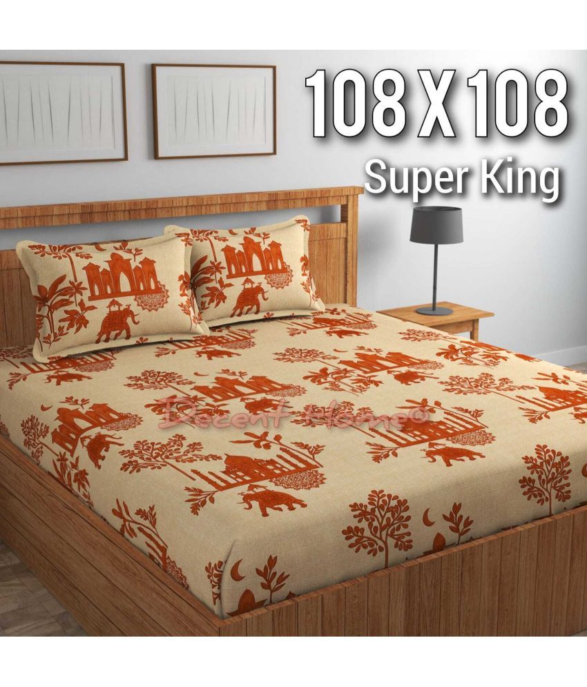     			Decent Home Cotton 1 Double King Bedsheet with 2 Pillow Covers ( Orange )