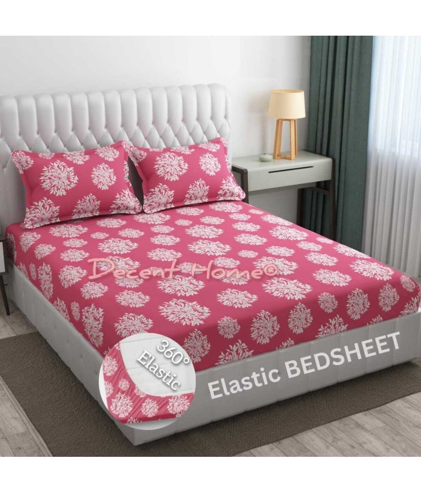     			Decent Home Cotton Abstract Printed Fitted ( Double Bed ) - Pink