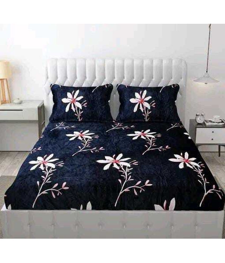     			Decent Home Fleece Abstract Printed Fitted ( Double Bed ) - Blue