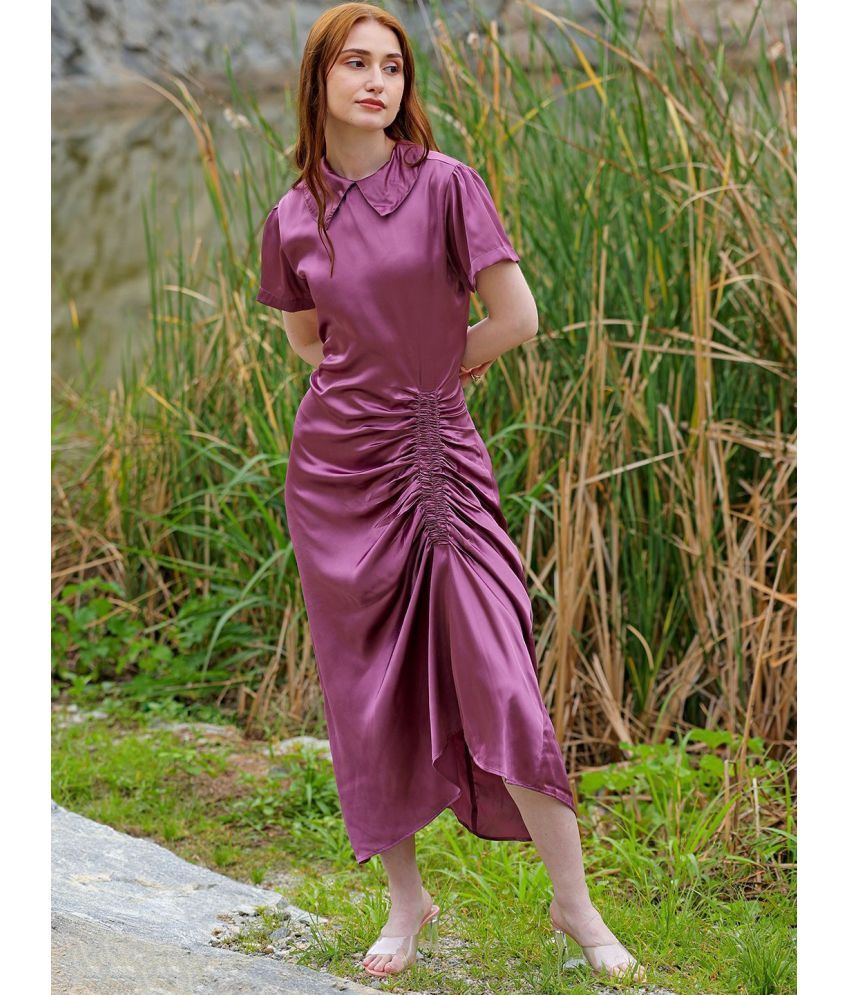     			Freehand Polyester Solid Full Length Women's Asymmetric Dress - Purple ( Pack of 1 )