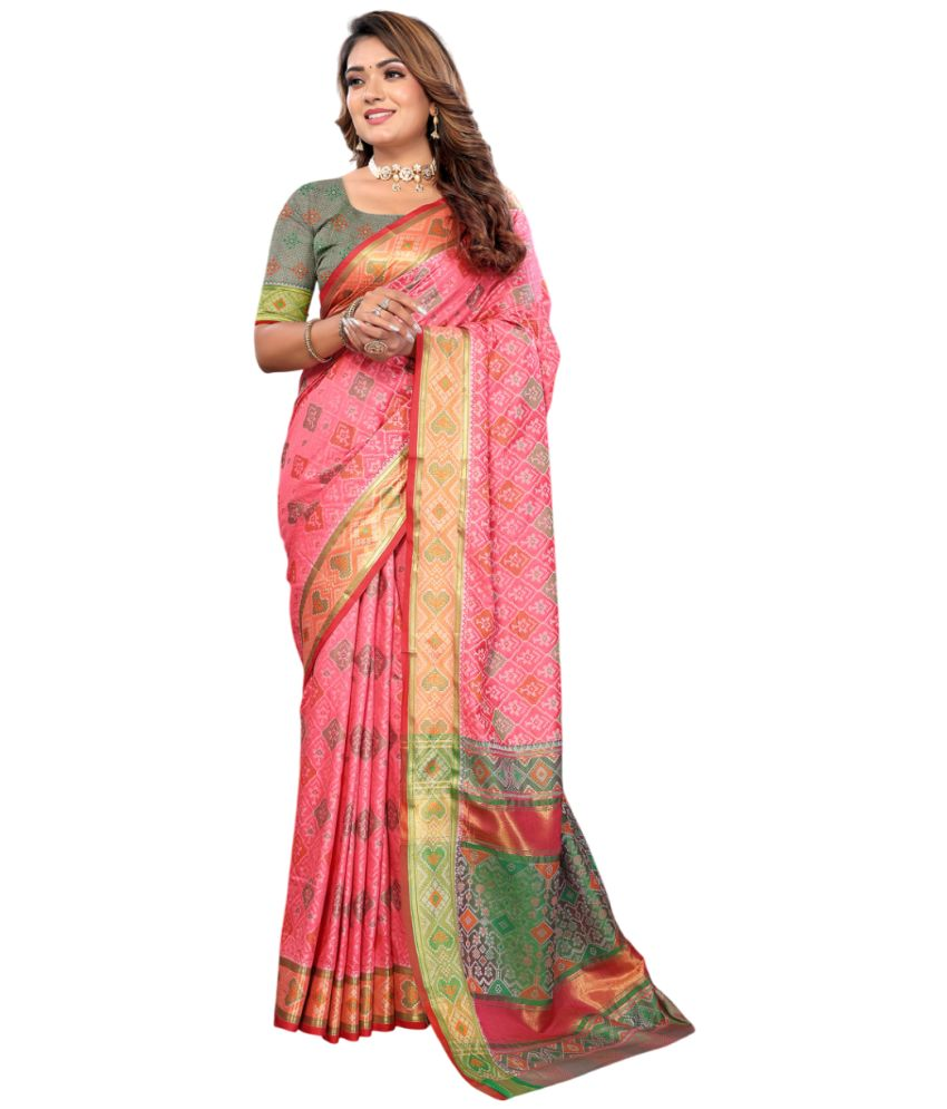     			KOMAL NX Pack of 1 Art Silk Woven Saree With Blouse Piece ( Pink,Green )